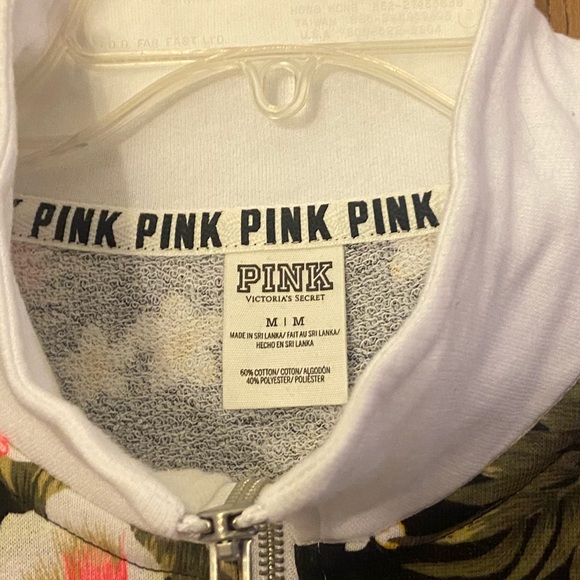 PINK Floral Shoulder Pullover Sweatshirt Size Medium - Picture 4 of 4